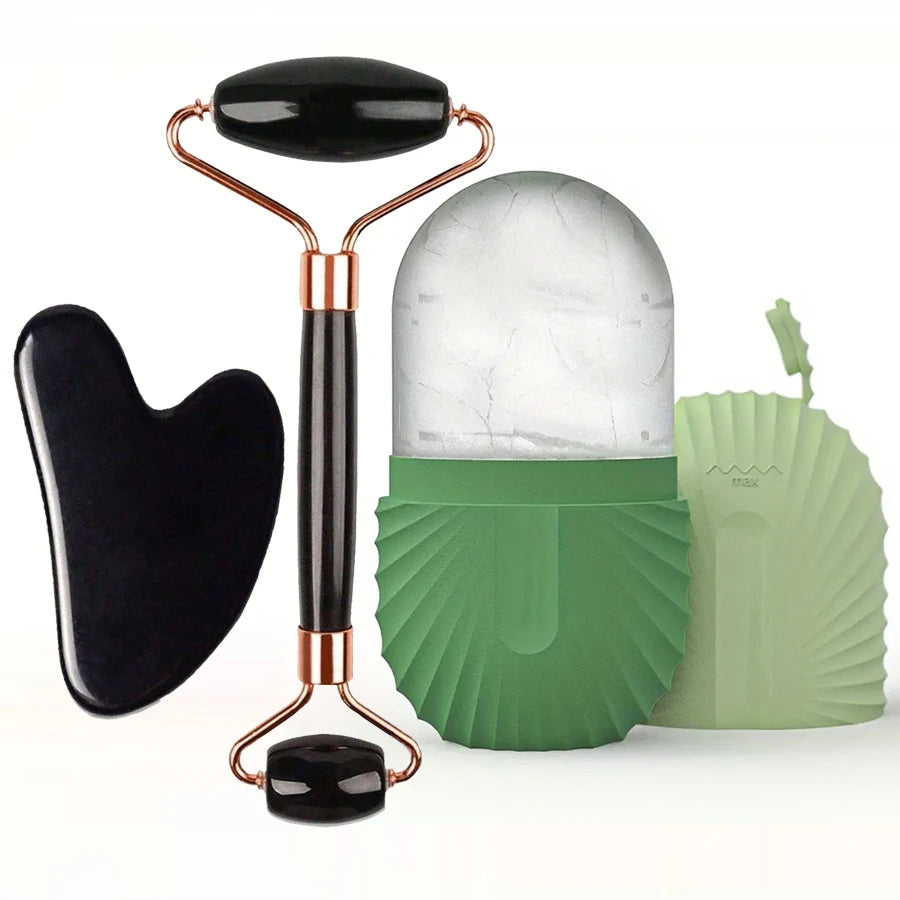 Rouleau de Glace Visage & Plaque Gua Sha - Set Soin du Visage