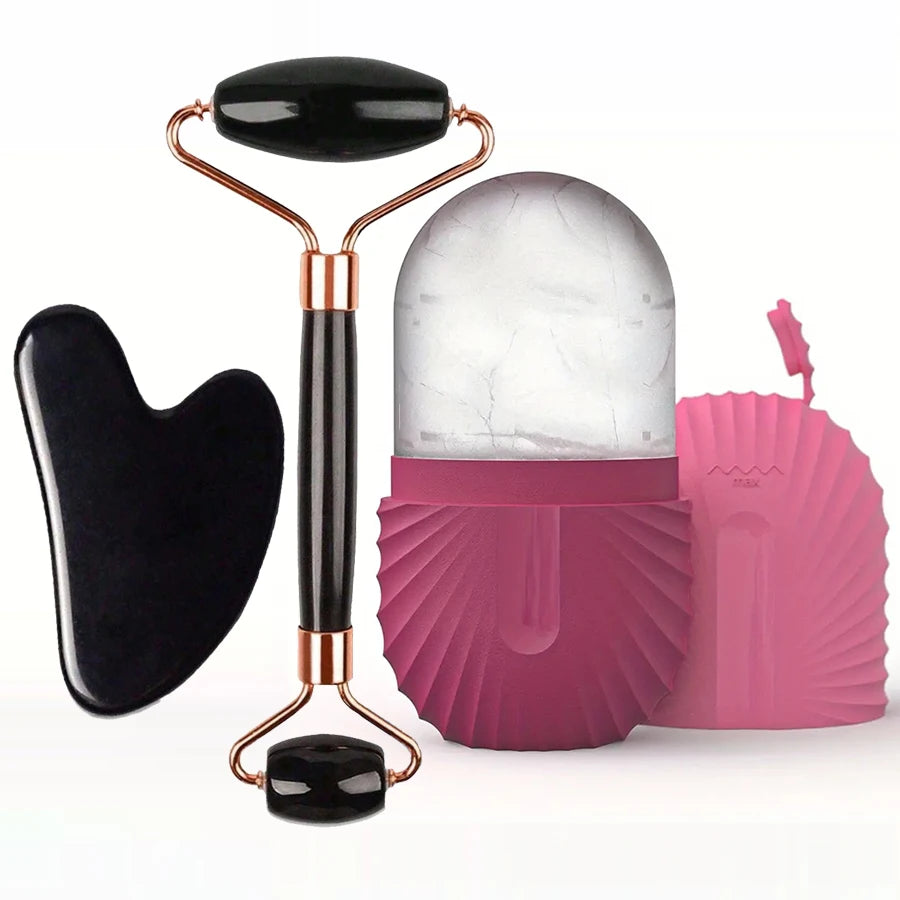 Rouleau de Glace Visage & Plaque Gua Sha - Set Soin du Visage