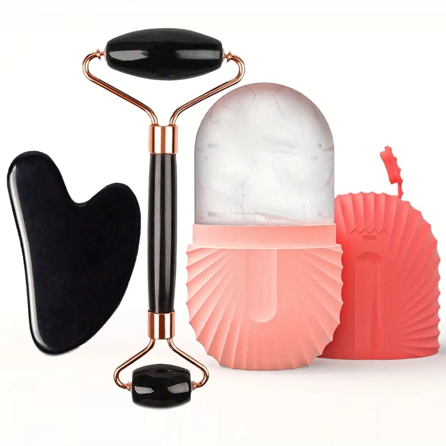 Rouleau de Glace Visage & Plaque Gua Sha - Set Soin du Visage